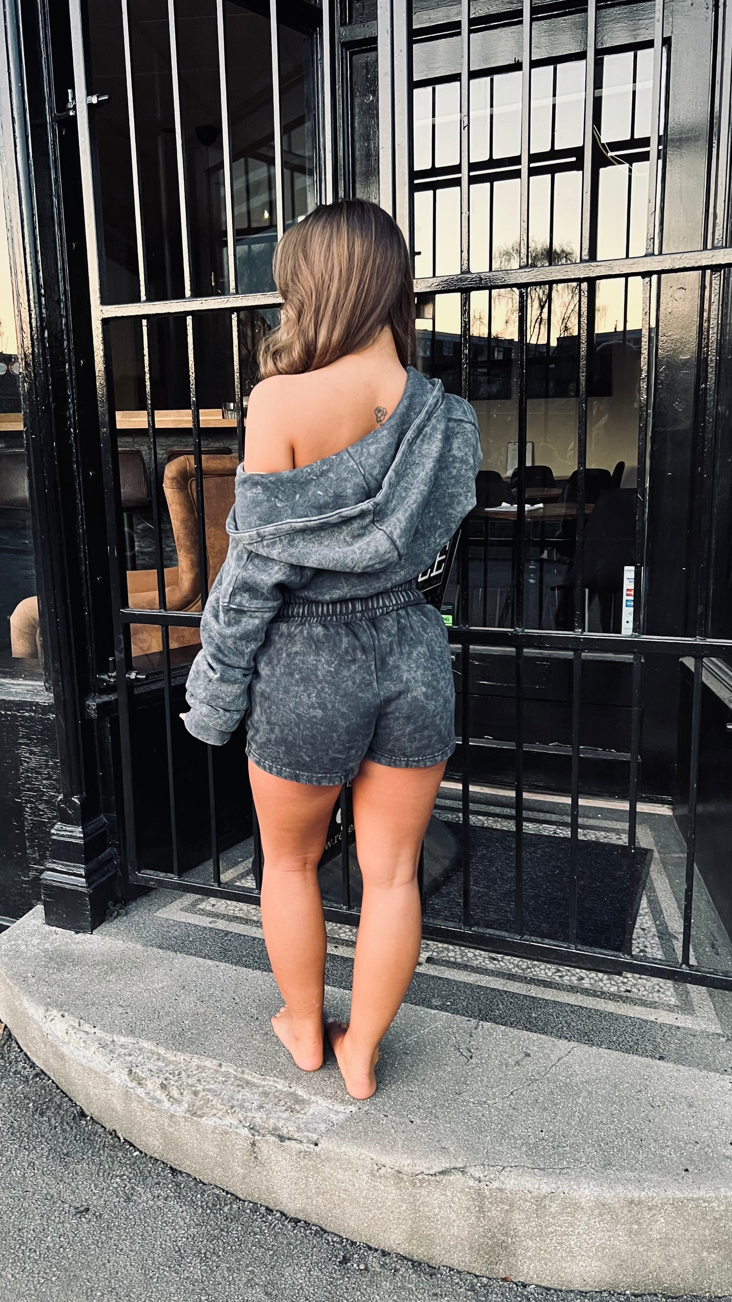 Acid wash shorts tracksuit