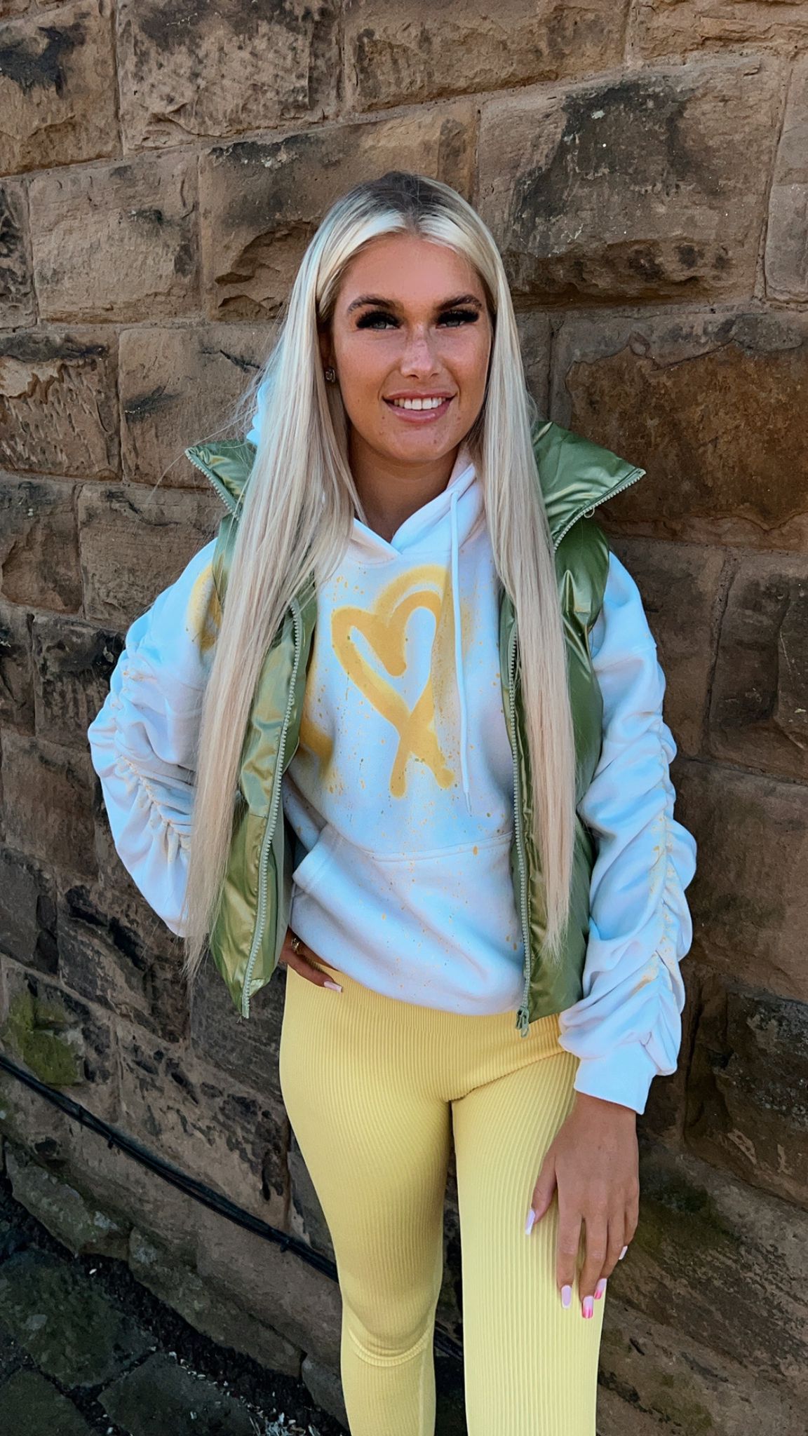 Made With Love Ruched Hoodie Set - Lemon hearts and leggings