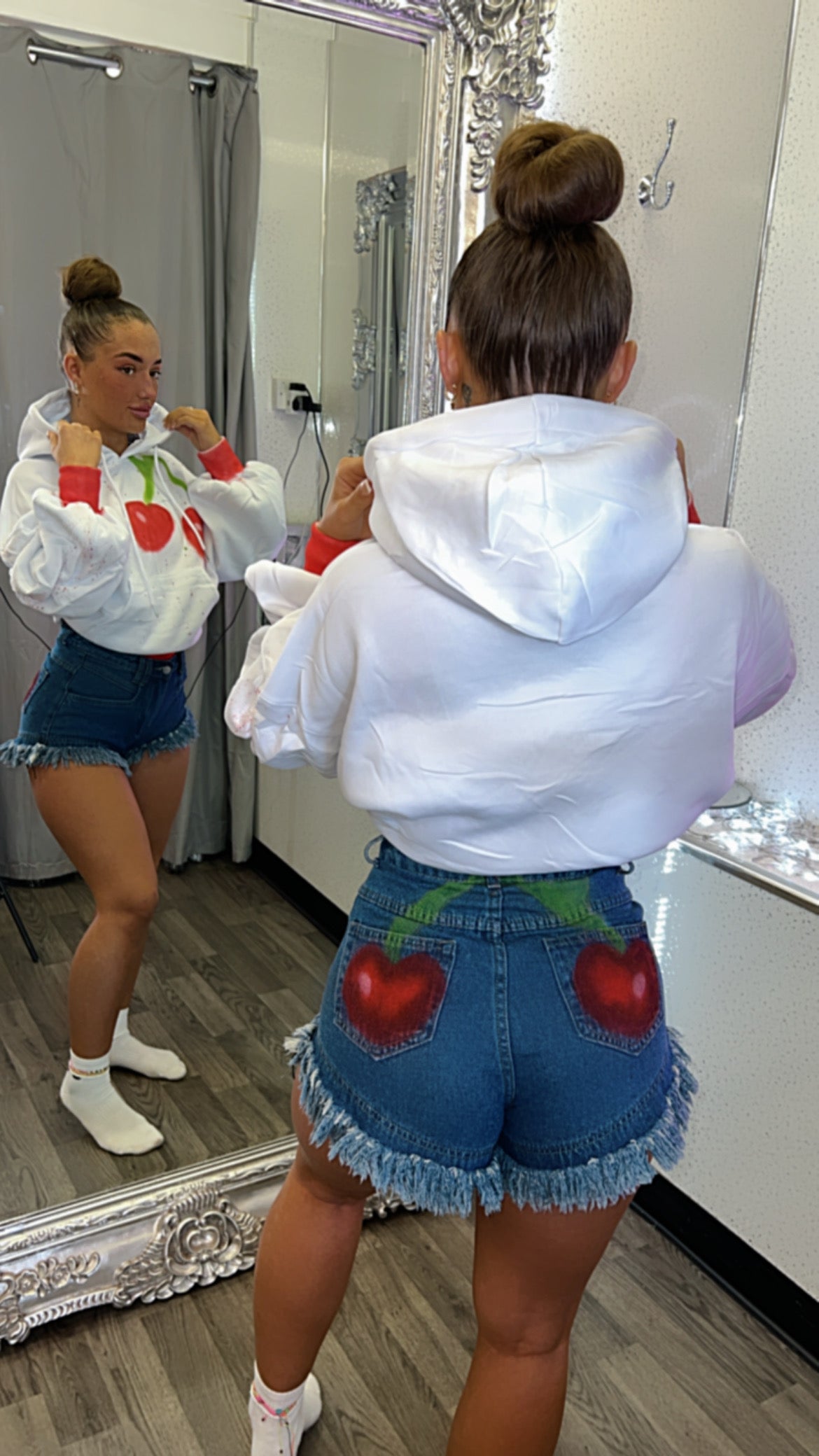 My Cherry Amour Limited Edition Handsprayed Ruched Sleeved Hoodie