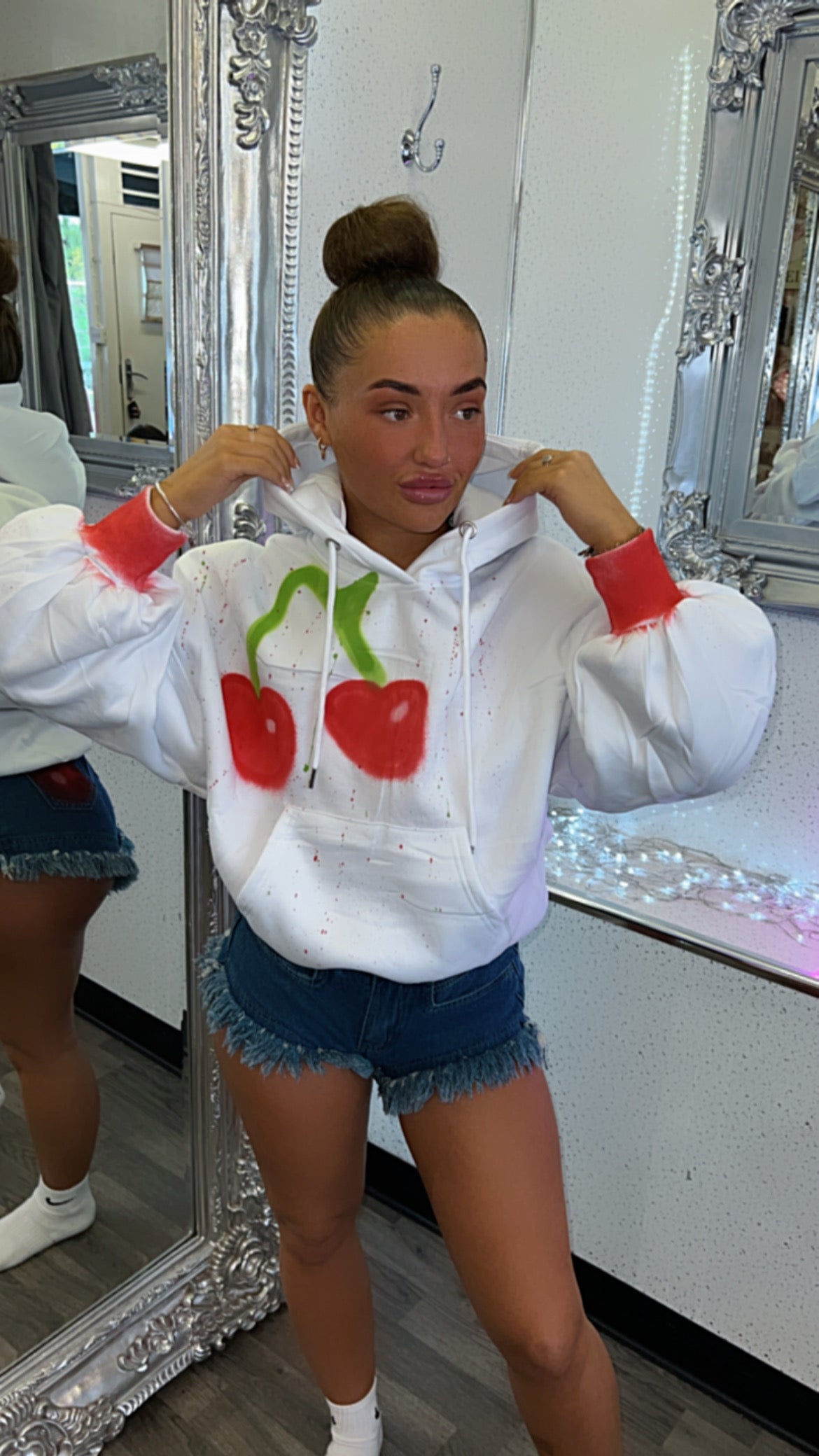 My Cherry Amour Limited Edition Handsprayed Ruched Sleeved Hoodie