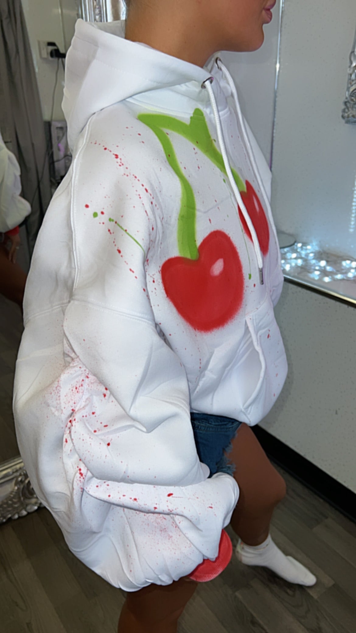 My Cherry Amour Limited Edition Handsprayed Ruched Sleeved Hoodie