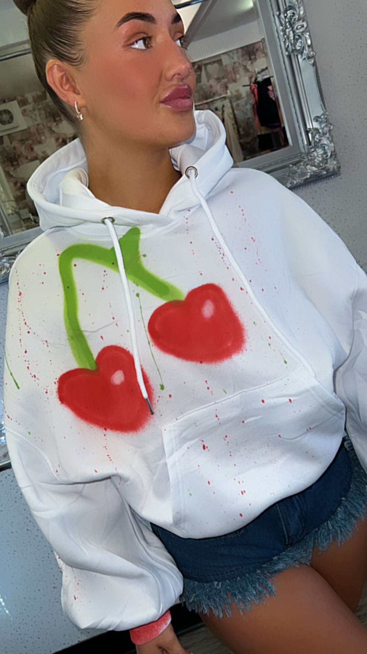 My Cherry Amour Limited Edition Handsprayed Ruched Sleeved Hoodie