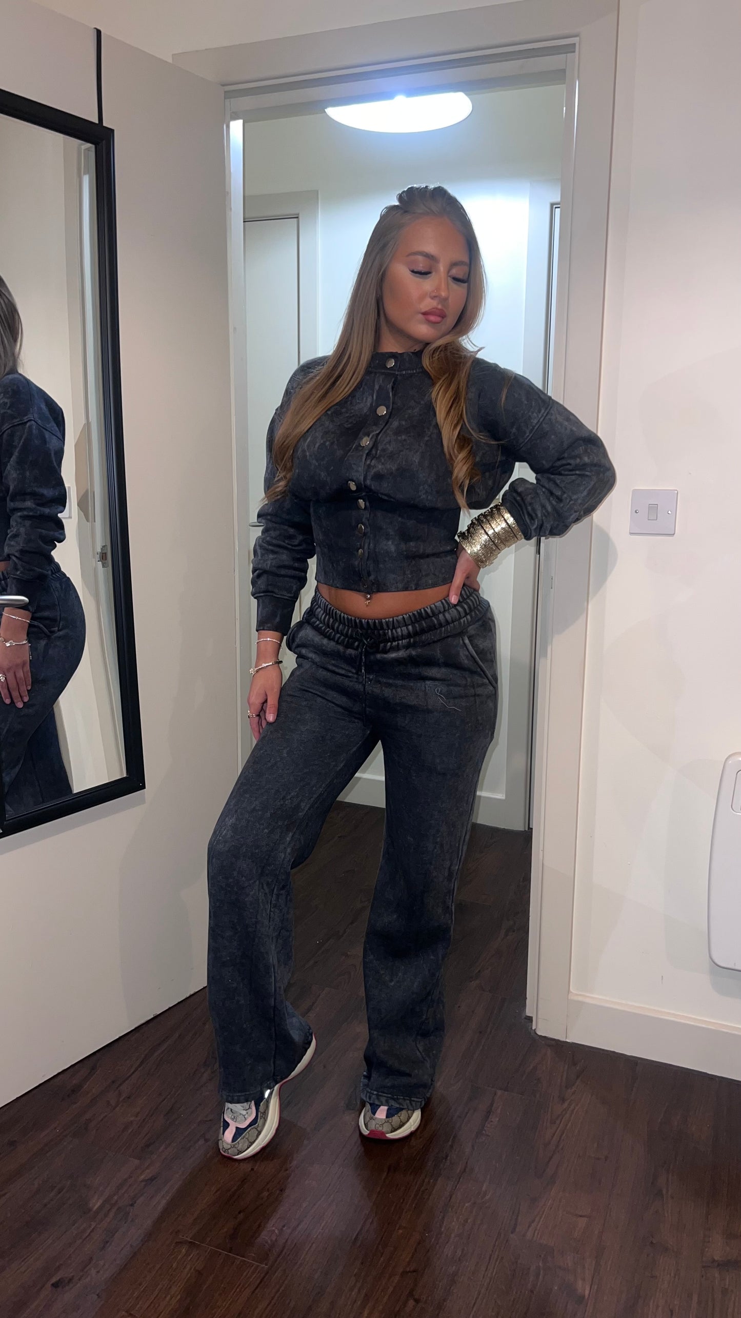 Acid wash cinched waisted lounge suit