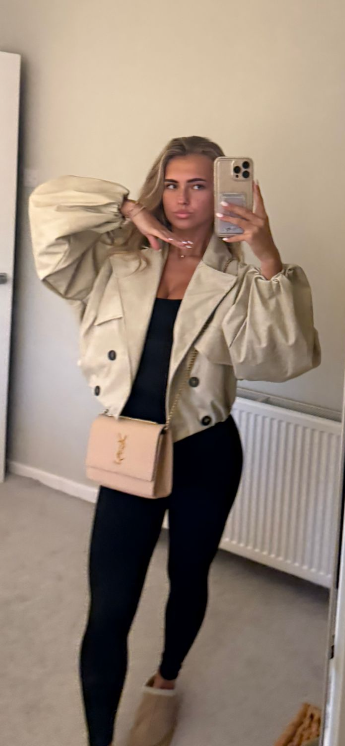 TARA TRENCH COAT CROPPED BALLOON SLEVE JACKET PVC LEATHER LOOK