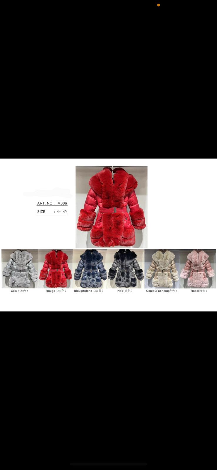 Lil Divas Hooded quilted Fur Coat with matching belt