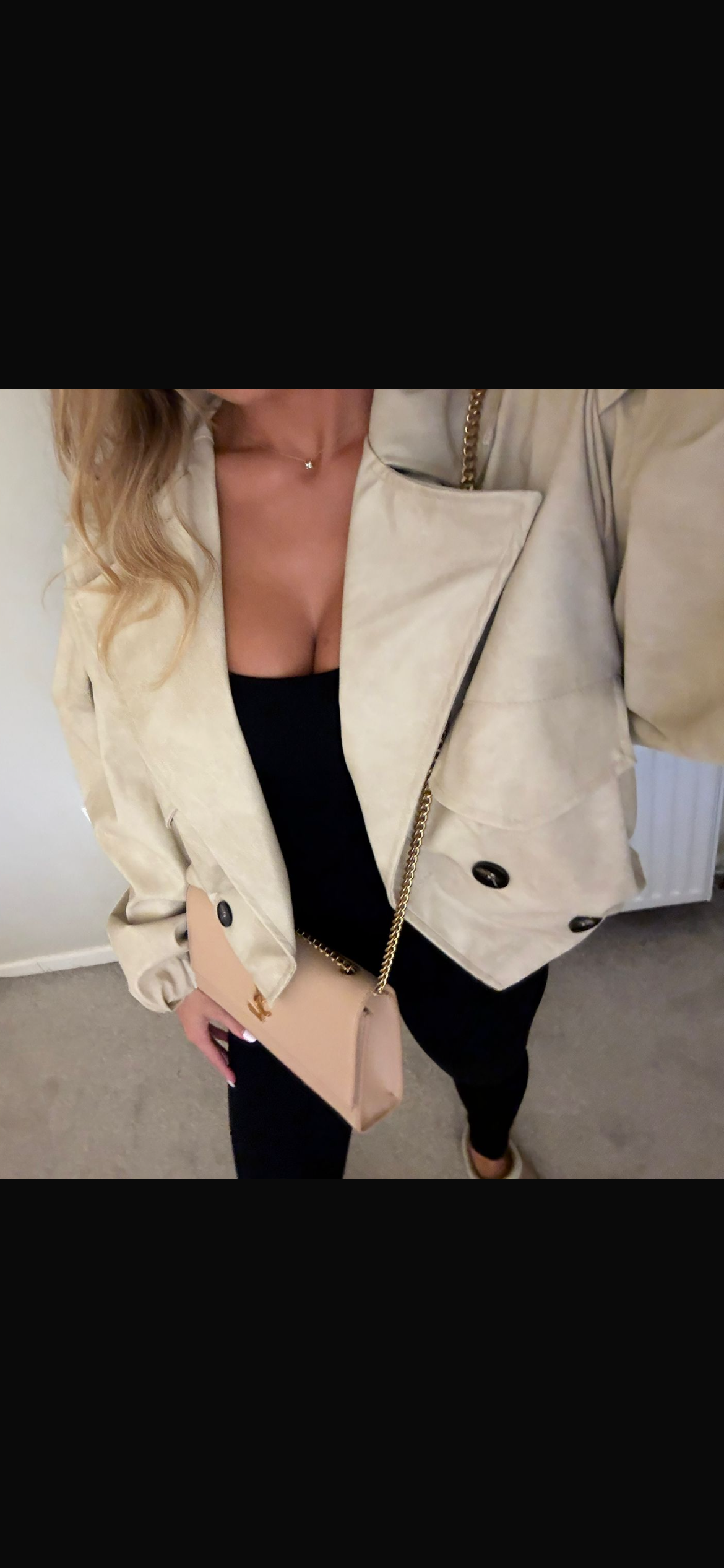 TARA TRENCH COAT CROPPED BALLOON SLEVE JACKET PVC LEATHER LOOK