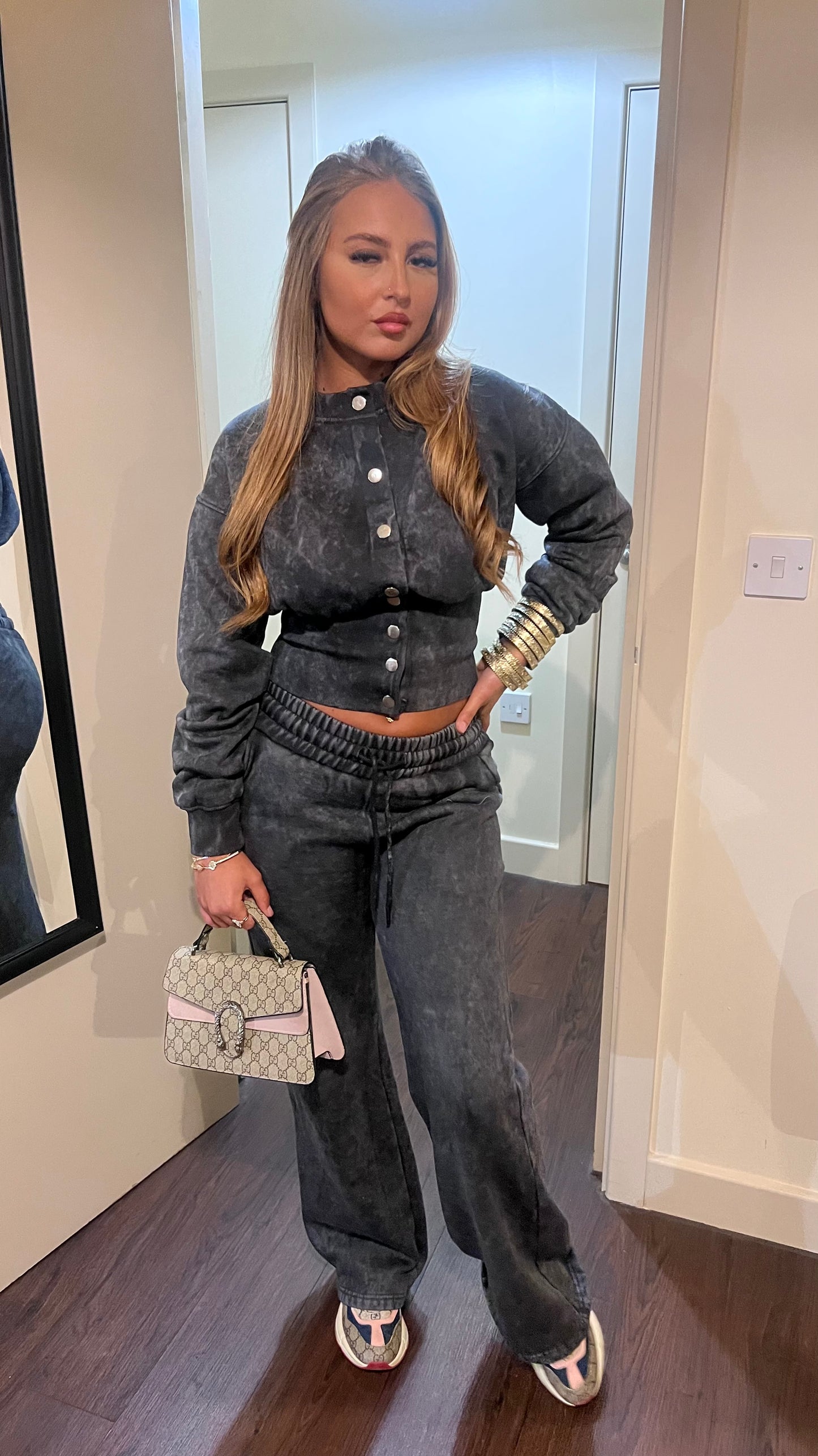 Acid wash cinched waisted lounge suit