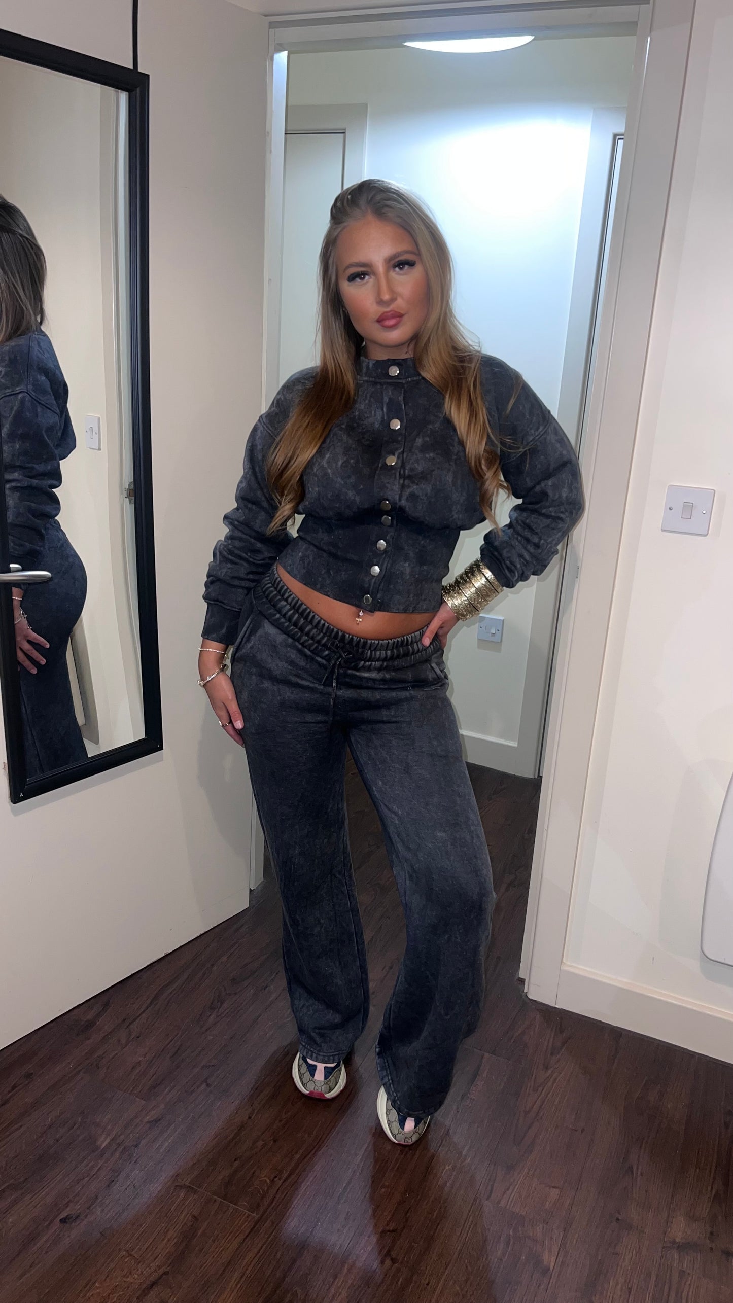 Acid wash cinched waisted lounge suit