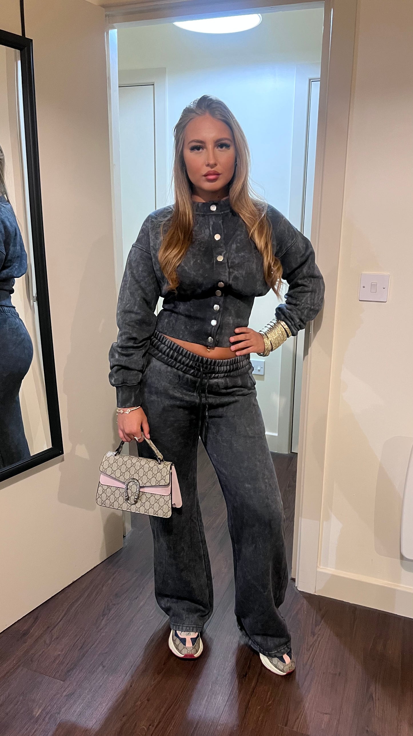 Acid wash cinched waisted lounge suit