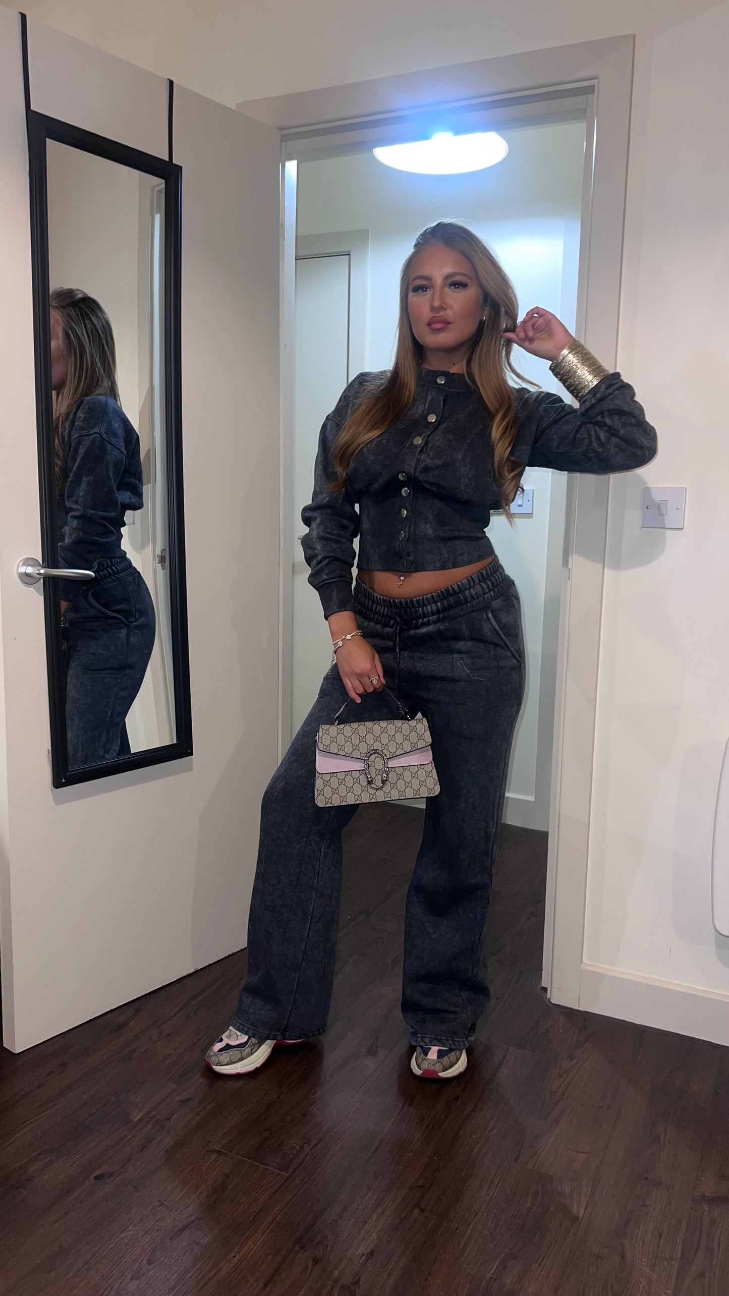 Acid wash cinched waisted lounge suit