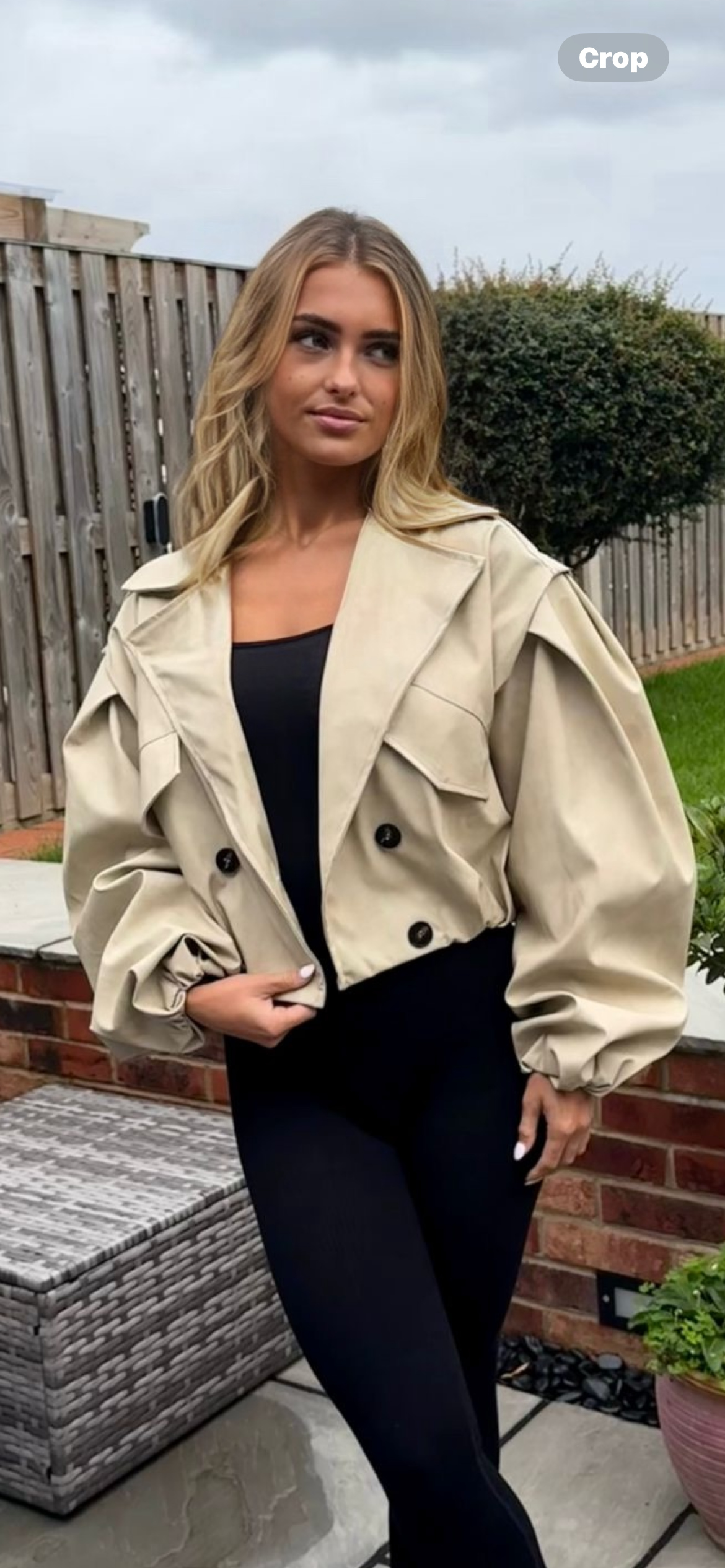 TARA TRENCH COAT CROPPED BALLOON SLEVE JACKET PVC LEATHER LOOK