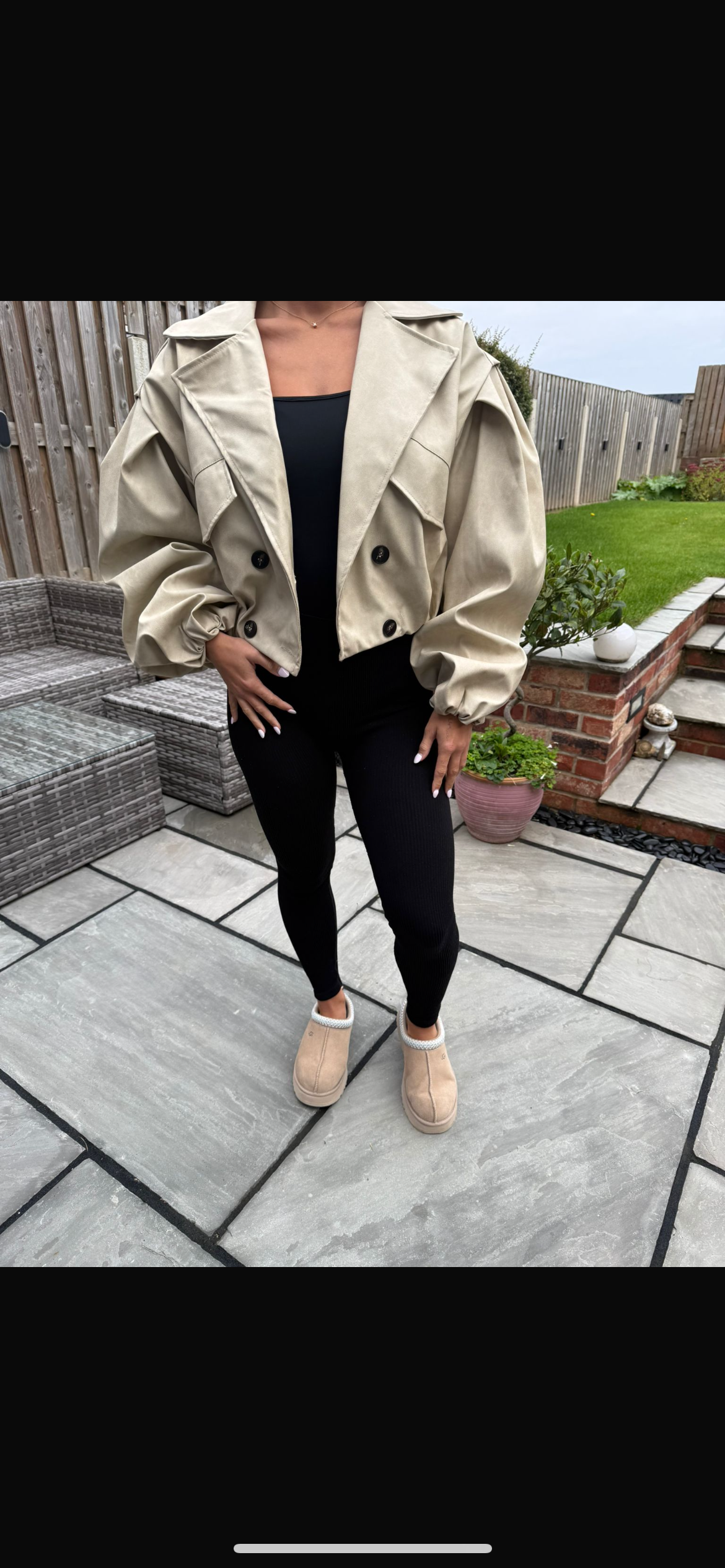 TARA TRENCH COAT CROPPED BALLOON SLEVE JACKET PVC LEATHER LOOK