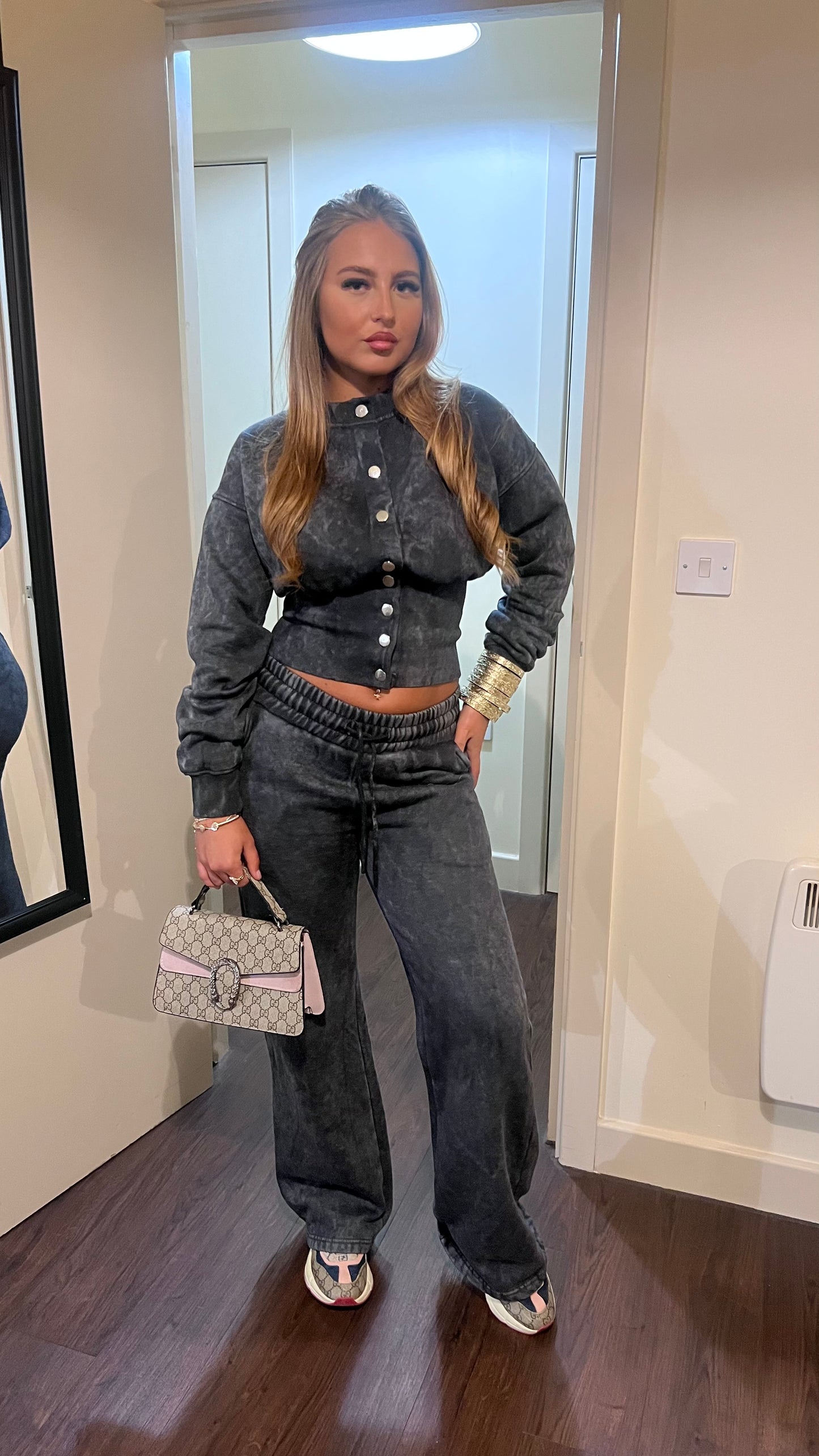 Acid wash cinched waisted lounge suit