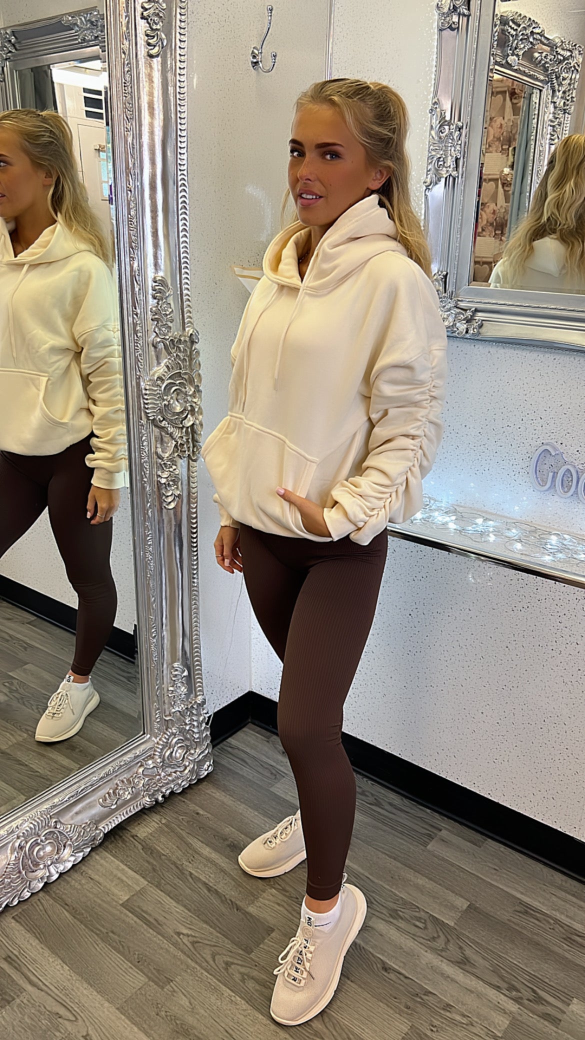 Cookies and Cream Ruched Sleeve Hoodie