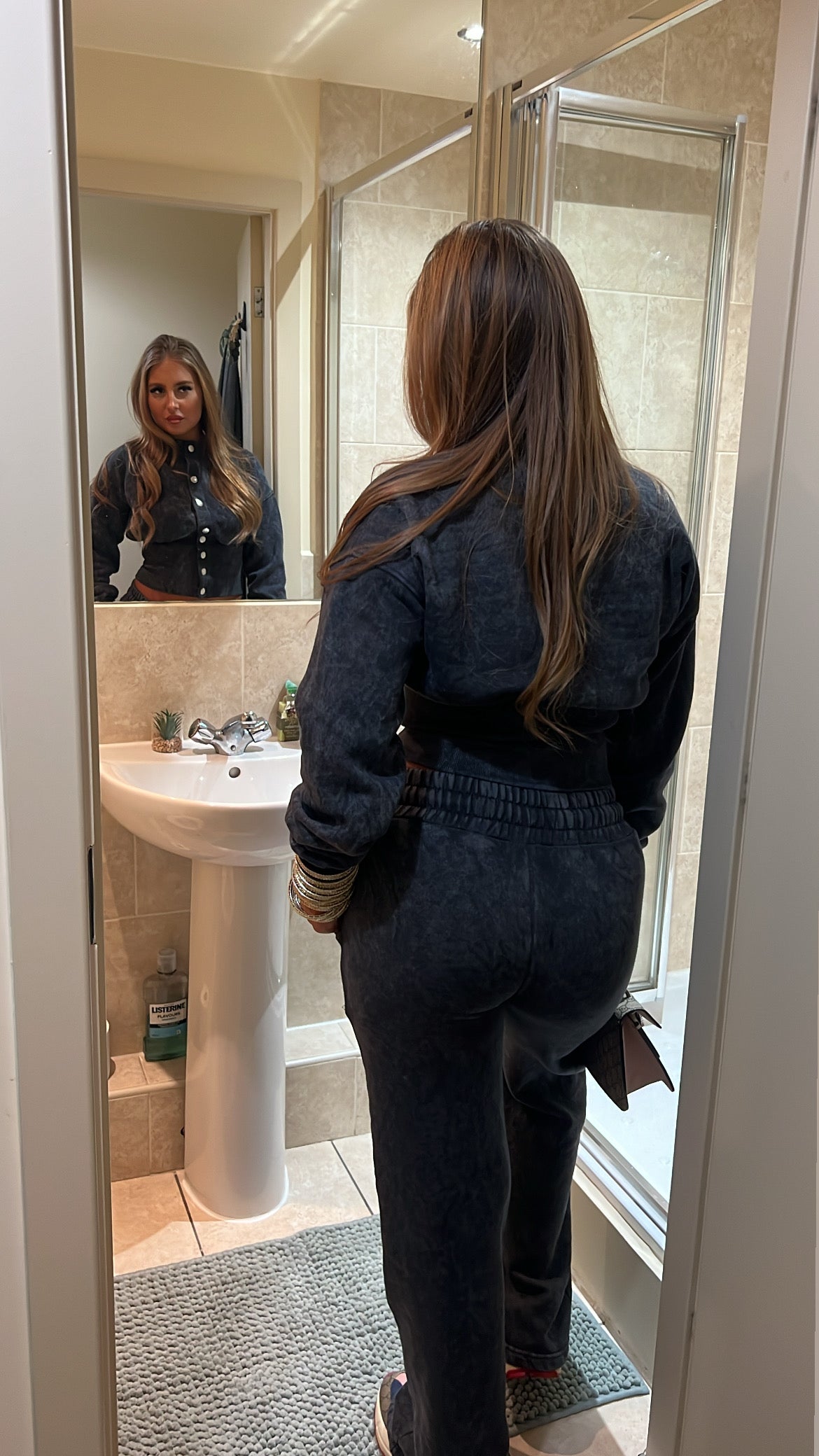 Acid wash cinched waisted lounge suit