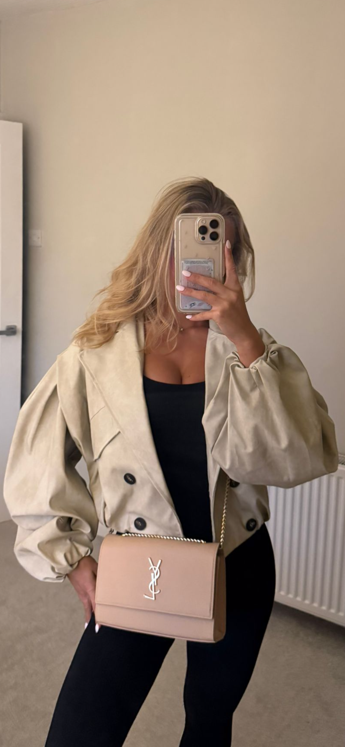 TARA TRENCH COAT CROPPED BALLOON SLEVE JACKET PVC LEATHER LOOK