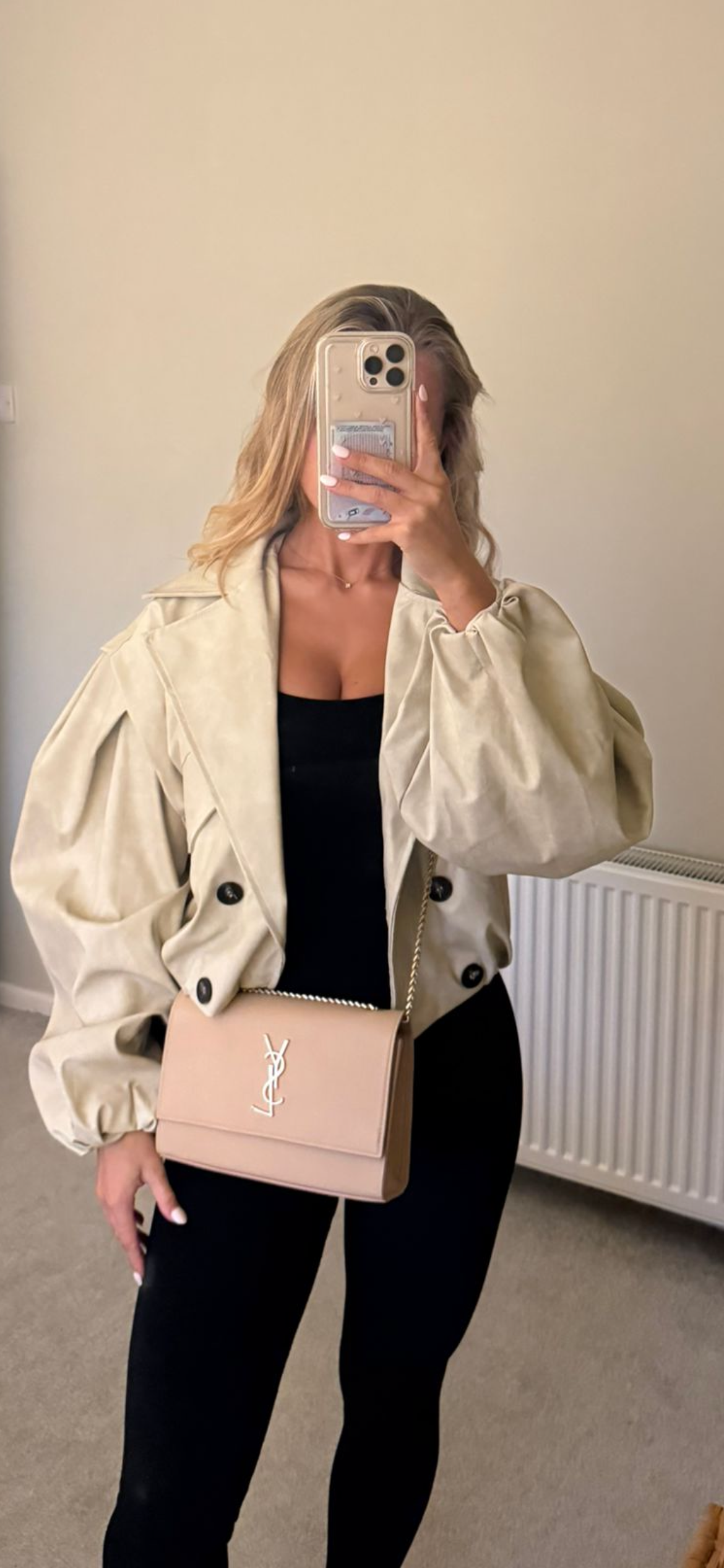 TARA TRENCH COAT CROPPED BALLOON SLEVE JACKET PVC LEATHER LOOK