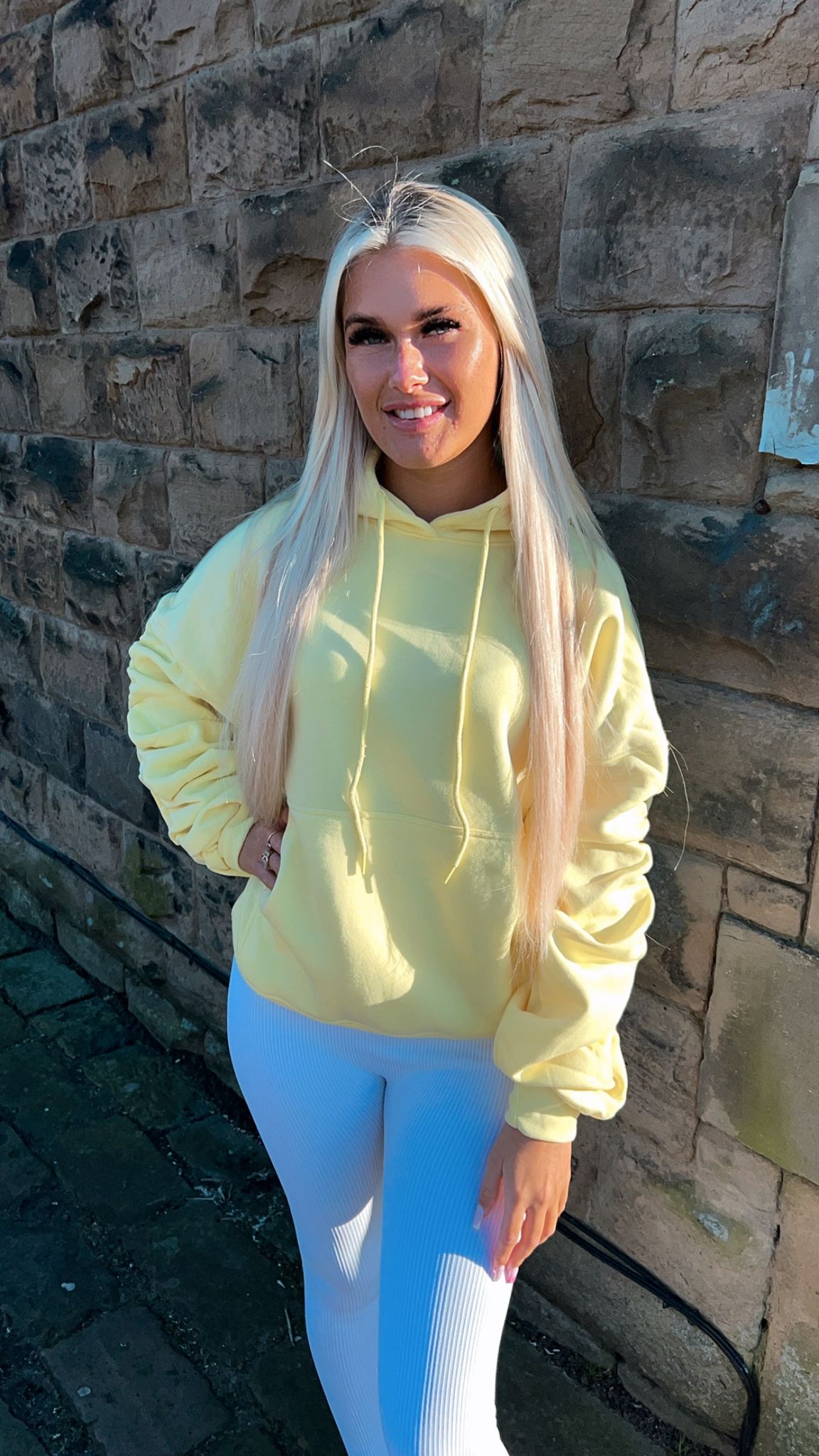 Lemon Ruched Sleeve Hoodie and Leggings Set