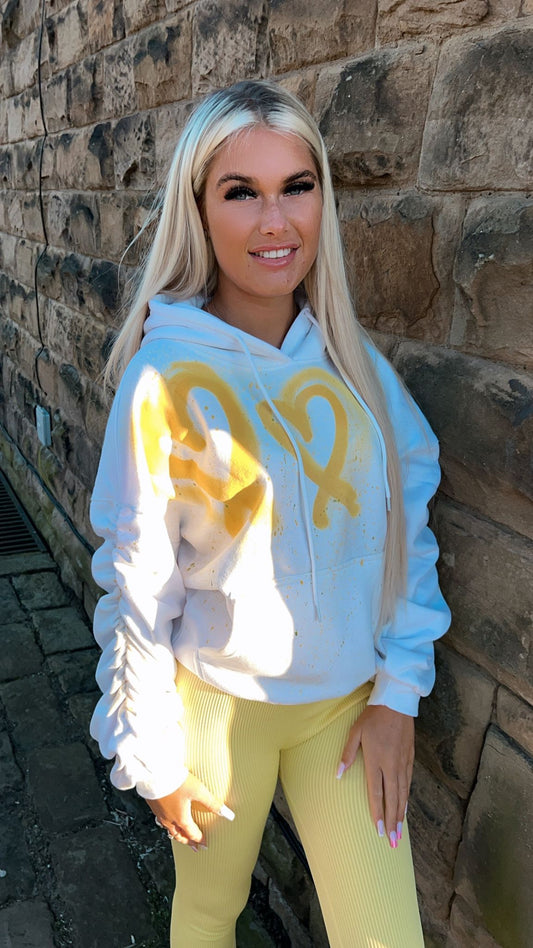 Made With Love Ruched Hoodie Set - Lemon hearts and leggings