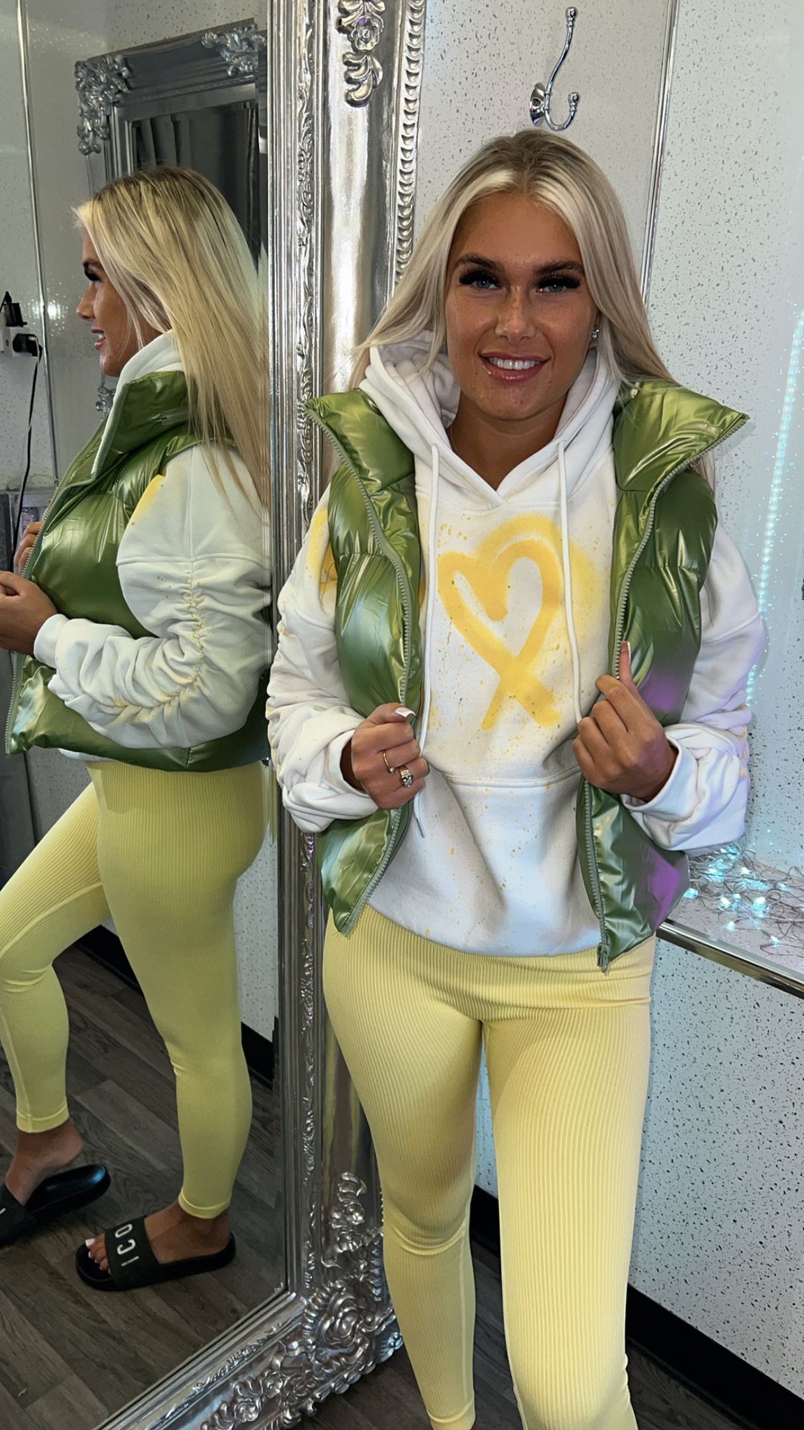 Made With Love Ruched Hoodie Set - Lemon hearts and leggings