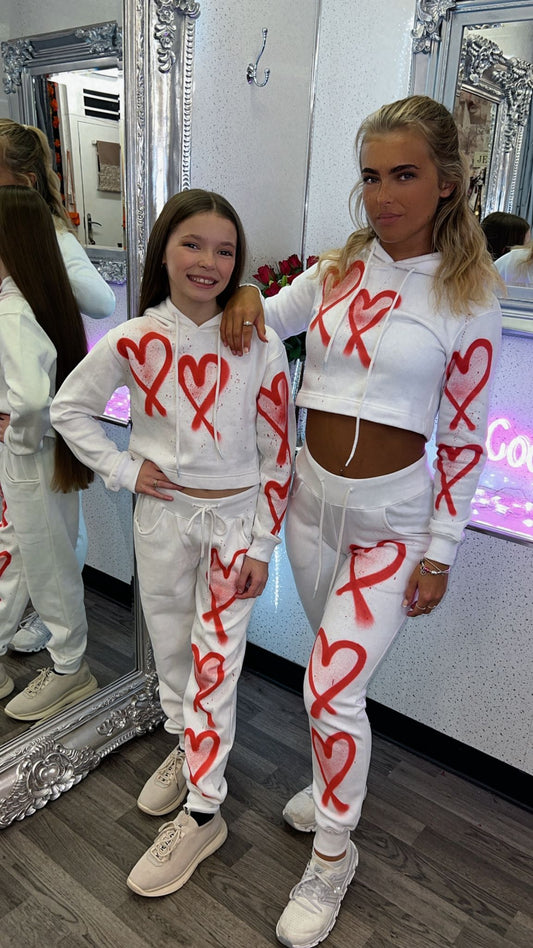 Valentines Made With Love Cropped Hoodie Tracksuit - Red Valentine Hearts