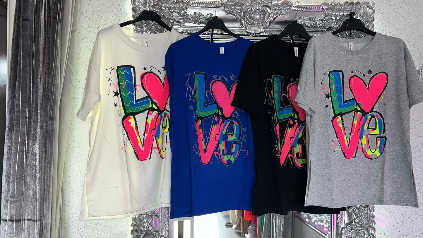 Love Printed Oversized Graffiti Style Graphic Tee and Cycling Shorts Set