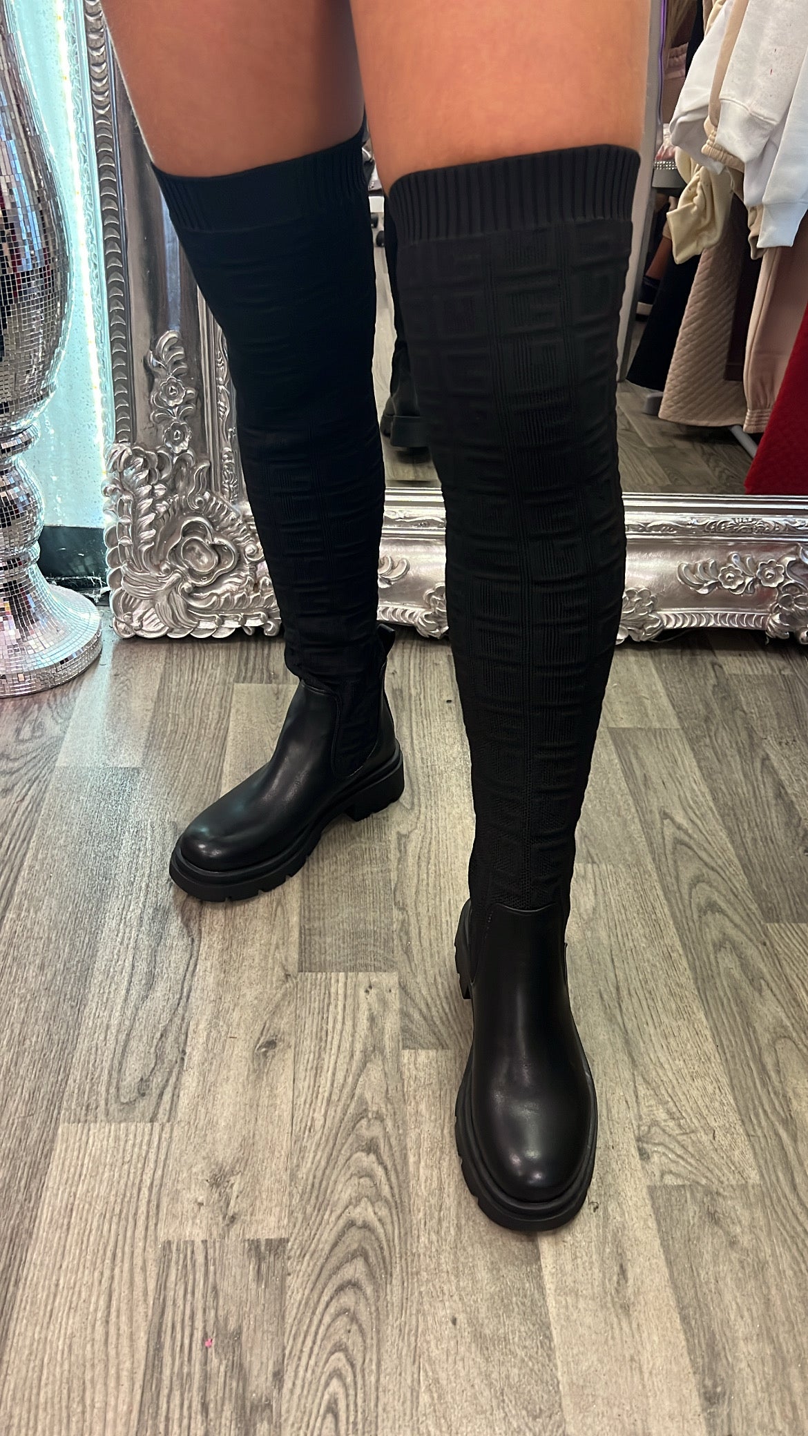 Designer Inspired Over the Knee Black Sock Boots